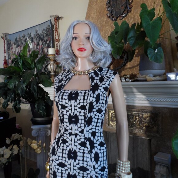Lela Rose Black & White Print Sheath Dress Size 2 - Picture 5 of 16